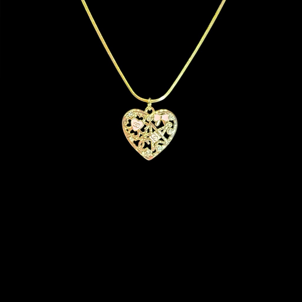 Upcycled Gold Heart Filigree Pendant Necklace 140$